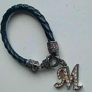 Silver  and black Initial M Bracelet